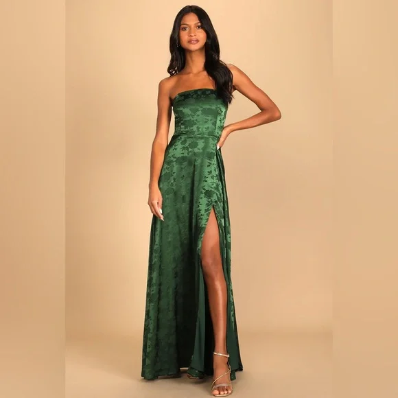Lulus | Dresses | Lulus Made To Marvel Emerald Green Satin Jacquard Strapless Maxi Dress | Poshmark Lulus | Dresses | Lulus Made To Marvel Emerald Green Satin Jacquard Strapless Maxi Dress | Poshmark